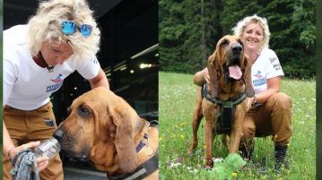 Alexandra Grunow vom K-9 Suchhundezentrum mit ihrem Bloodhound Hitchcock