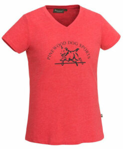 Himbeerfarbenes T-Shirt für Damen mit einem Hund darauf