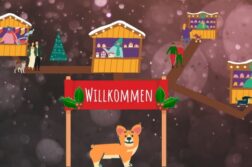 Grafik von einem Hund auf dem Weihnachtsmarkt