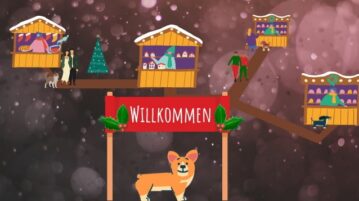 Grafik von einem Hund auf dem Weihnachtsmarkt