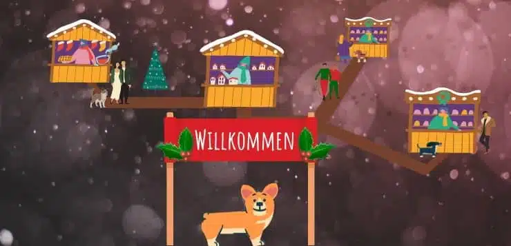 Grafik von einem Hund auf dem Weihnachtsmarkt