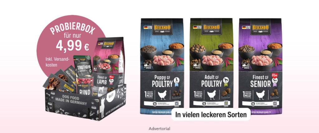 Belcando Hundefutter in 3 Sorten neben Probierbox für 4,99€ inkl. Versandkosten.